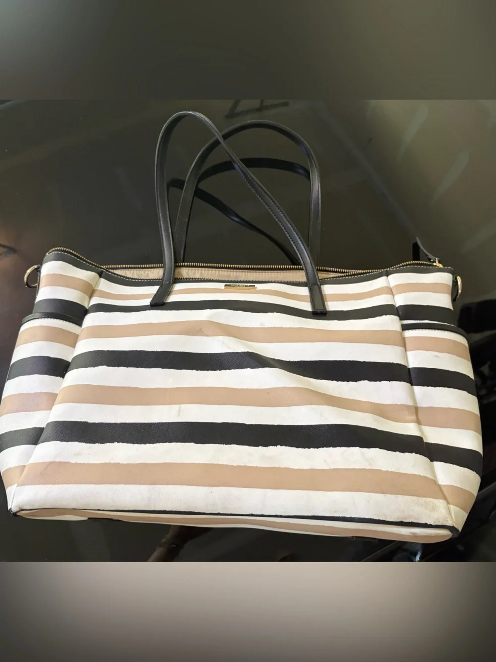 Kate spade striped diaper Bag in Beige, Black & White